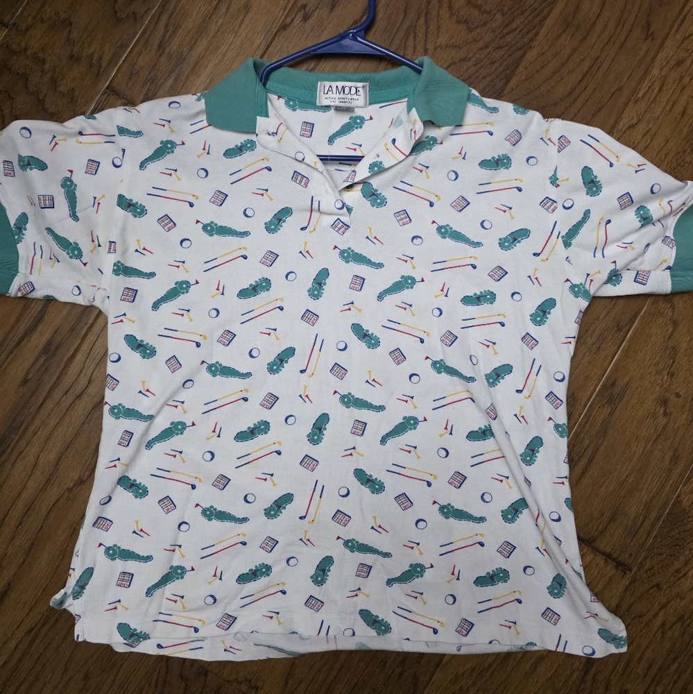 VTG La Mode Patterned Polo Shirt